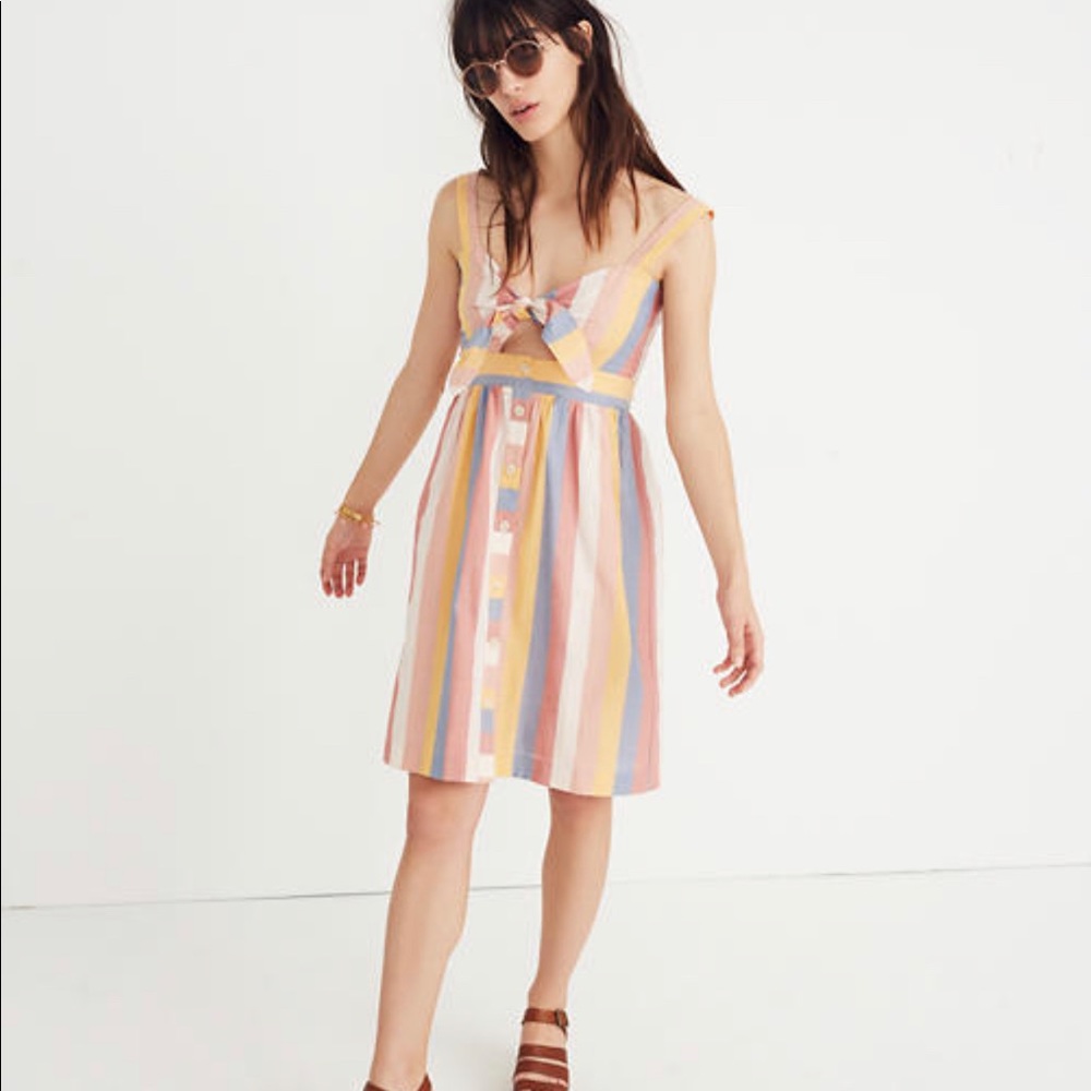 Madewell Front Tie Dress in Sherbet Strip